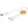 Chechia 5-in-1 recycled plastic 30 cm data sync and 27W fast charge cable with bamboo details