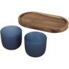 Male wooden serving tray and glass cups with matt finish set