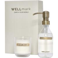 Wellmark Discovery 250 ml hand soap dispenser and 150 g scented candle set