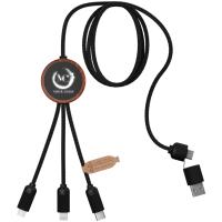 SCX.design C37 40W 5-in-1 rPET light-up logo charging cable with round wooden casing