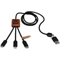 SCX.design C38 40W 5-in-1 rPET light-up logo charging cable with squared wooden casing