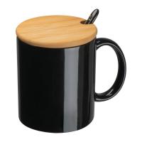 Ceașcă ceramică cu lingură și capac, 300 ml